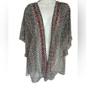 Maurices Red Black and White Geometric Embroidered Trim Poncho Tunic Shawl L XL